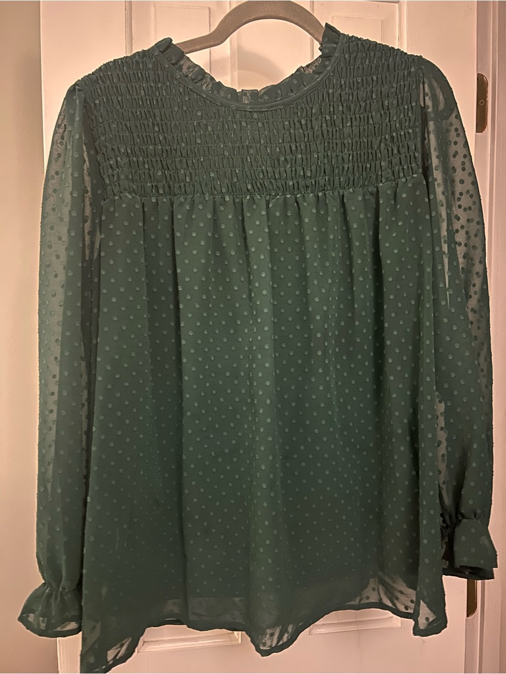 LOFT Sheer Smocked Dot Blouse - holiday Green